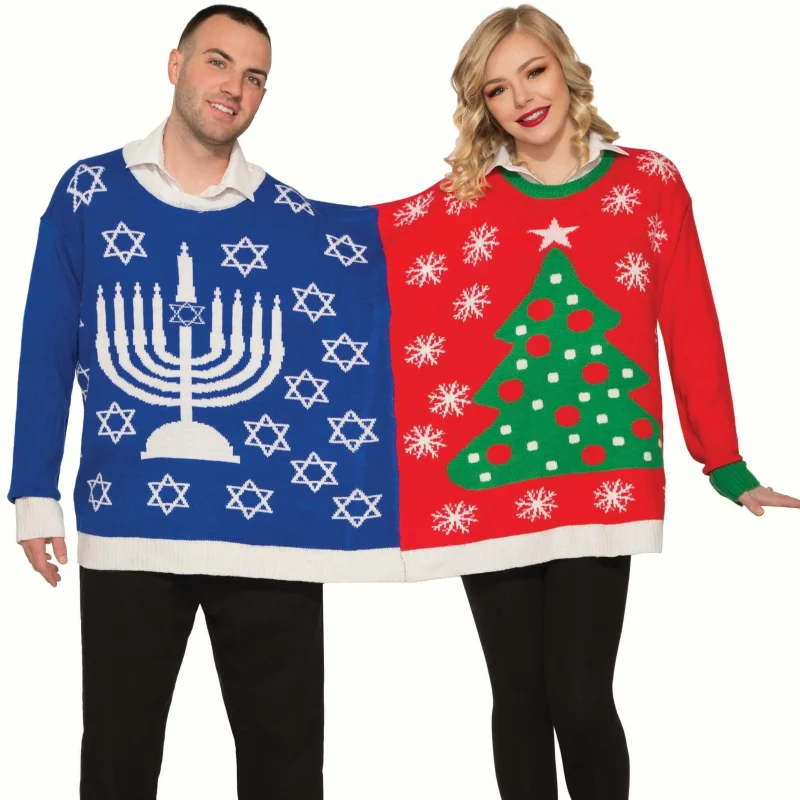 festive chrismukkah ugly sweater for two unisex holiday gift