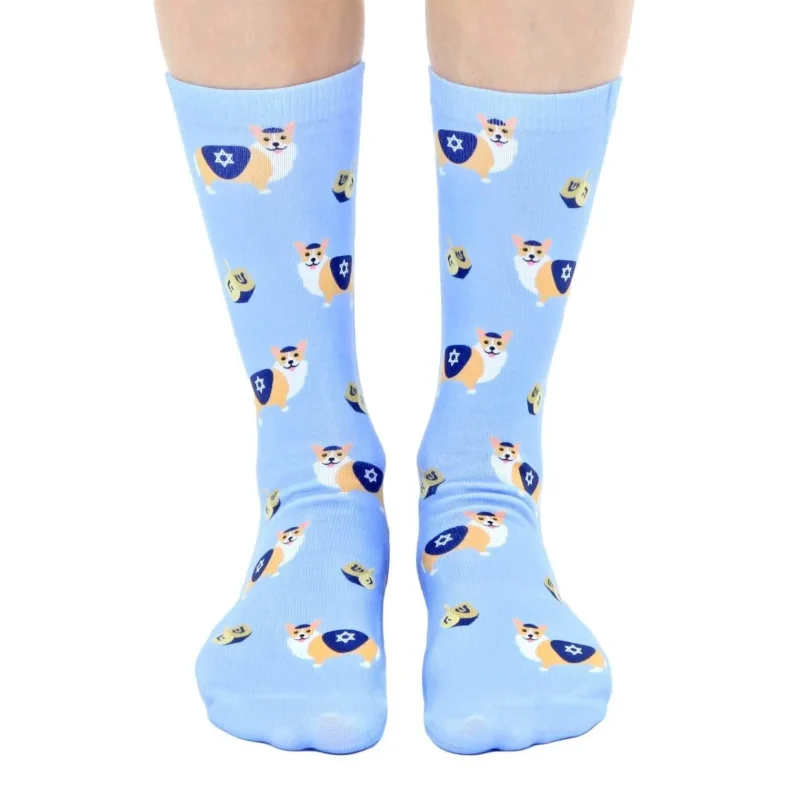 festive corgi hanukkah socks perfect gift