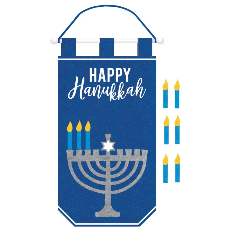 festive hanukkah banner with candles