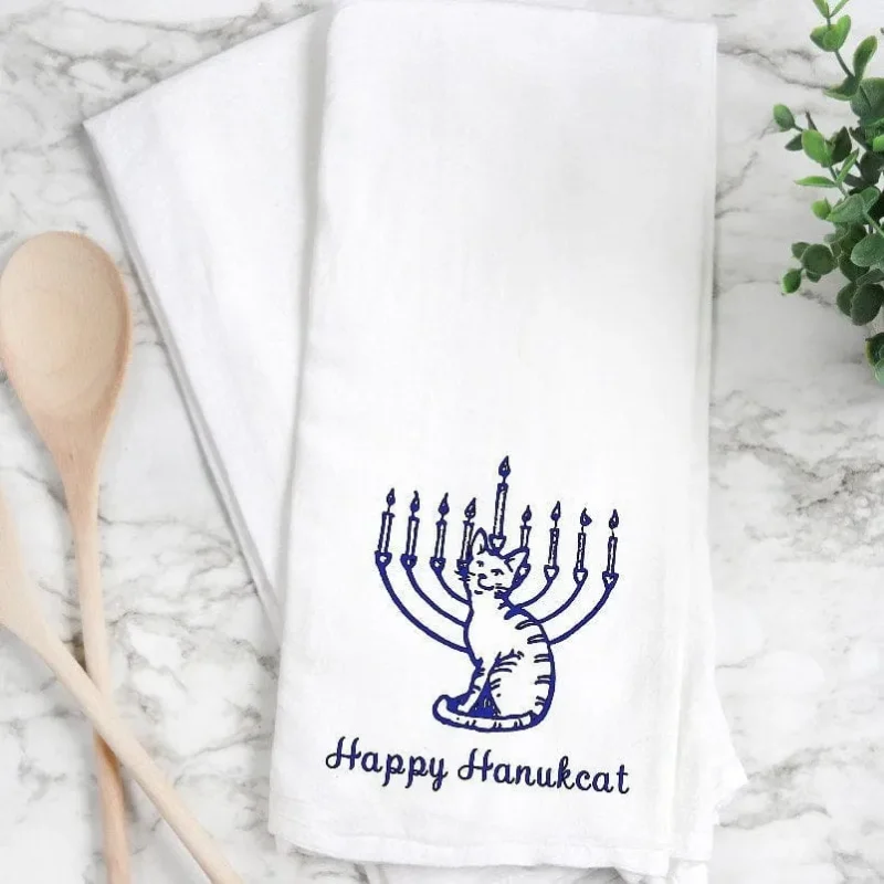 festive hanukkah cat tea towel perfect gift