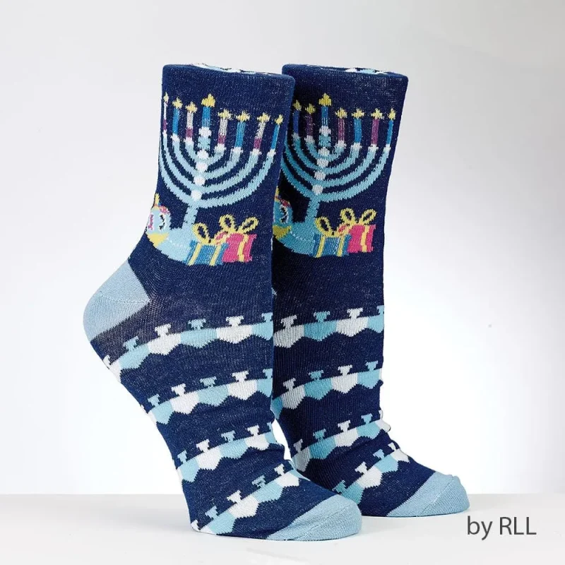 festive hanukkah crew socks for adults ugly sweater design