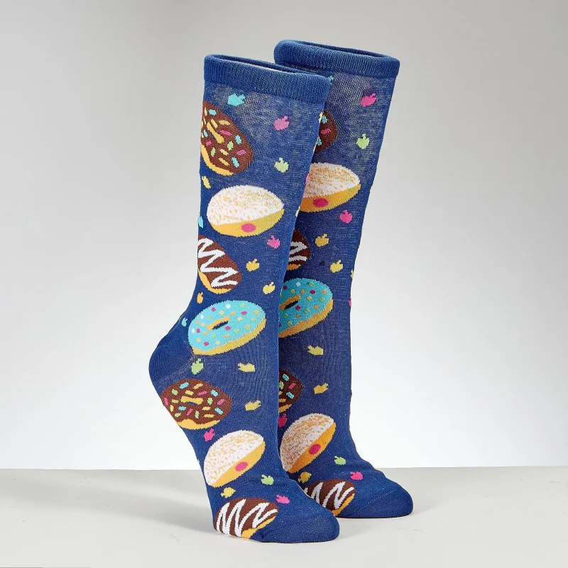 festive hanukkah doughnut crew socks for adults