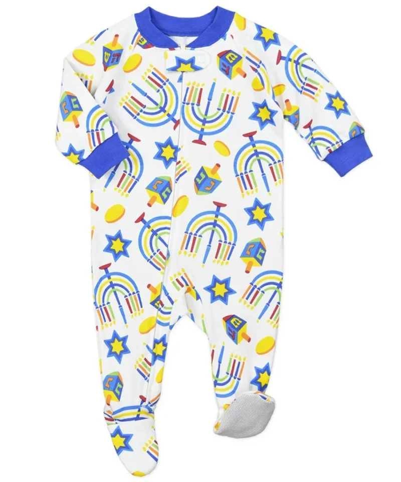 festive hanukkah footed pajamas for kids