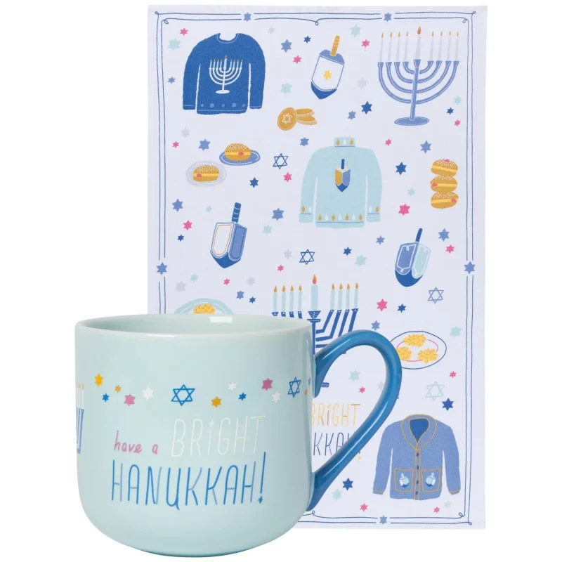 festive hanukkah mug towel set