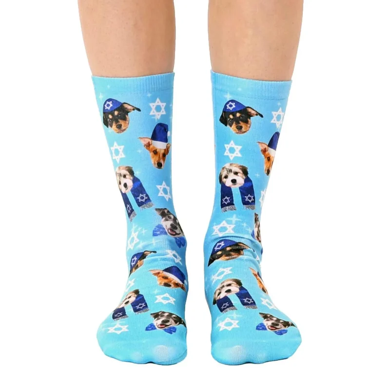 festive hanukkah puppy crew socks perfect gift