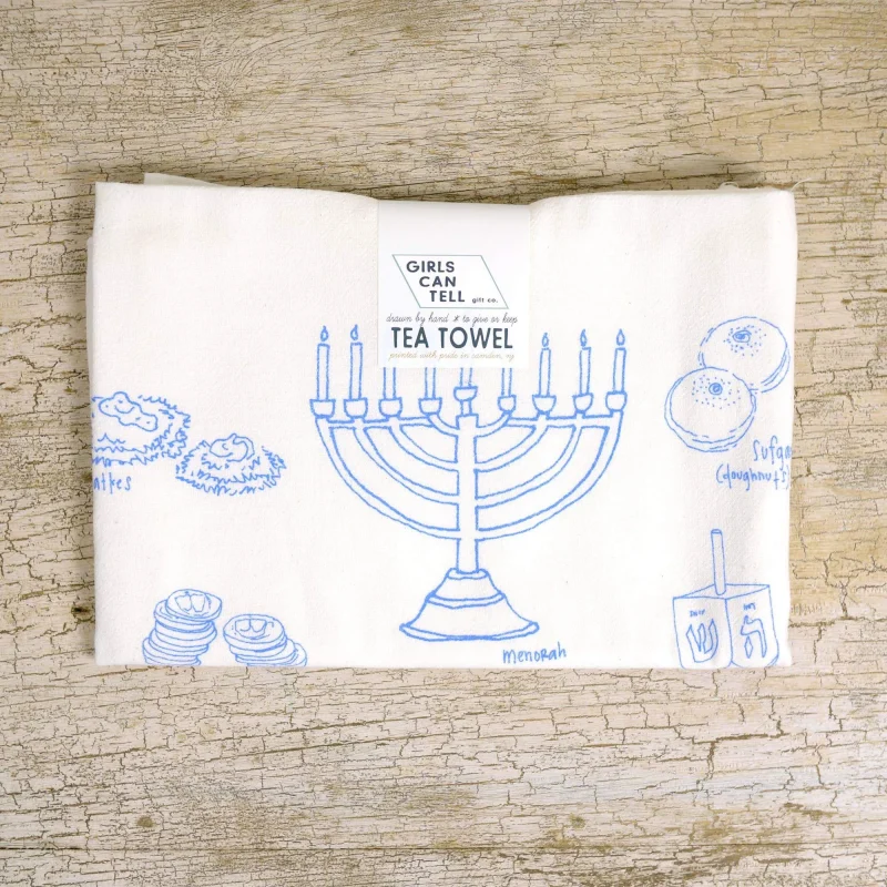 festive hanukkah tea towel