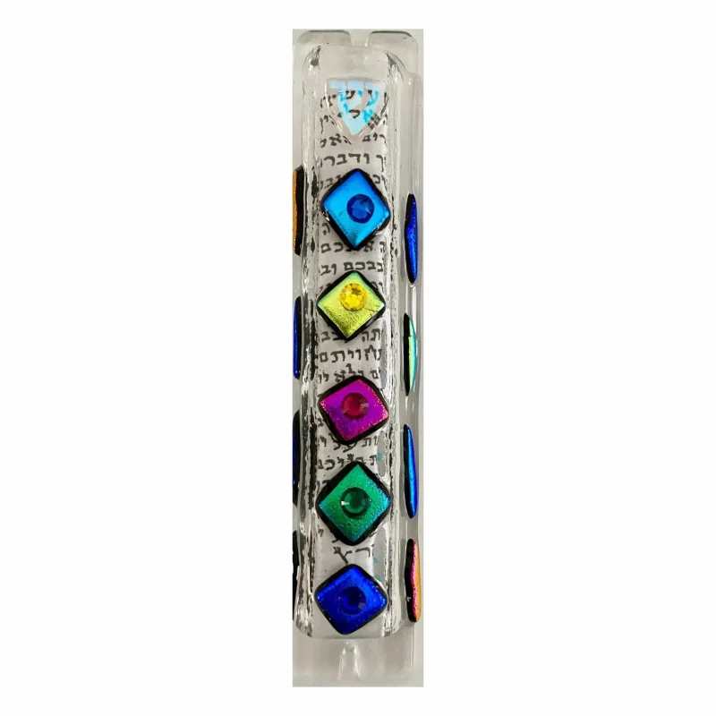 glass diamond droplet mezuzah by sandi katz