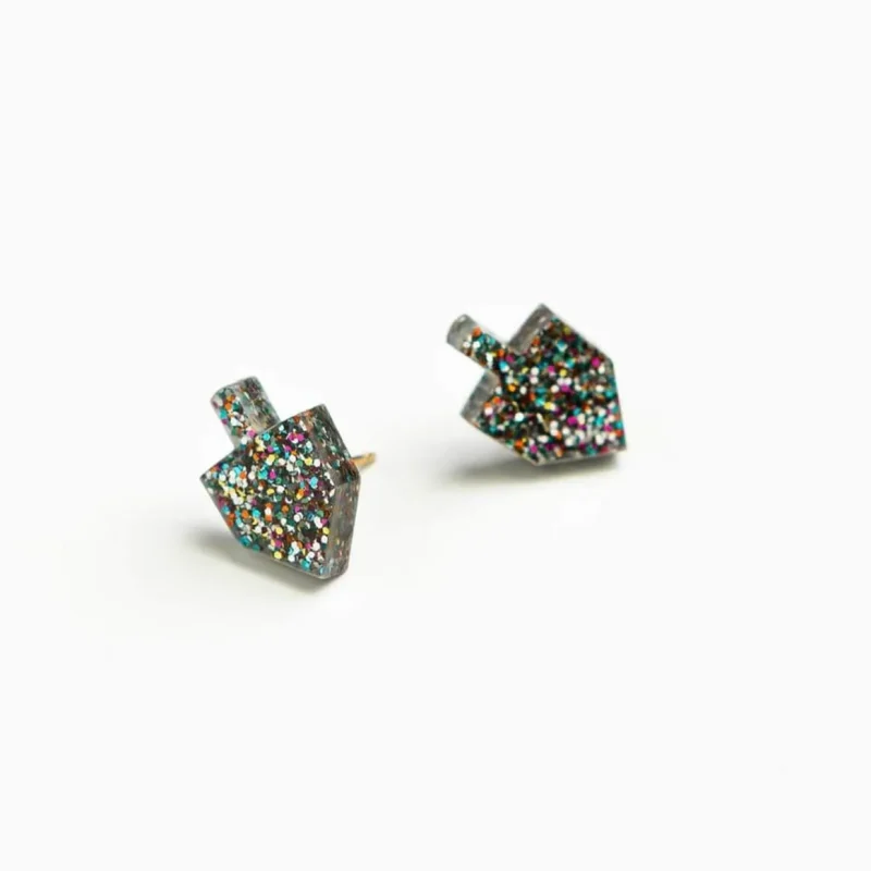 glitter dreidel stud earrings multi color