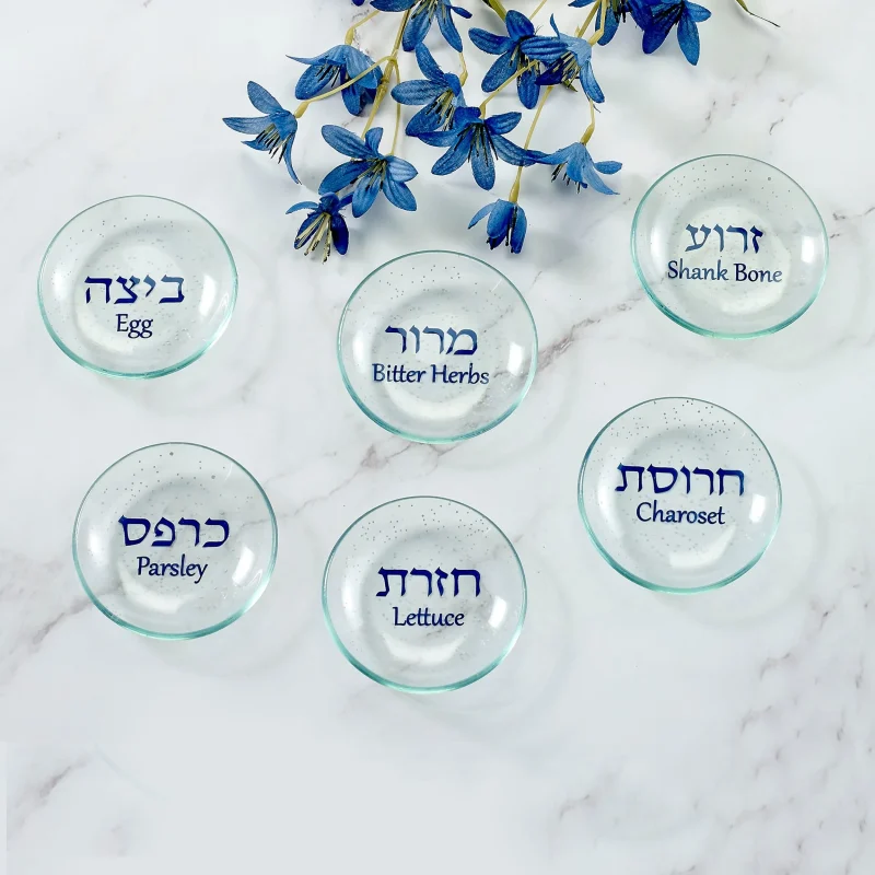 glitter glass seder plate set 6 pieces