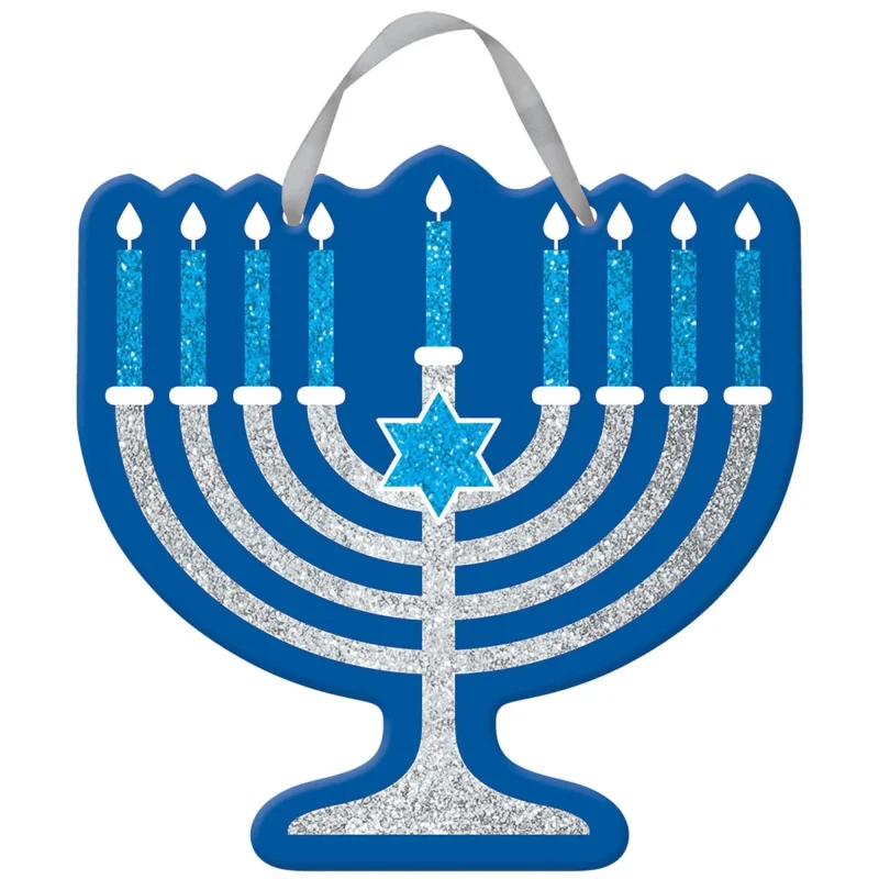 glitter hanukkah menorah sign