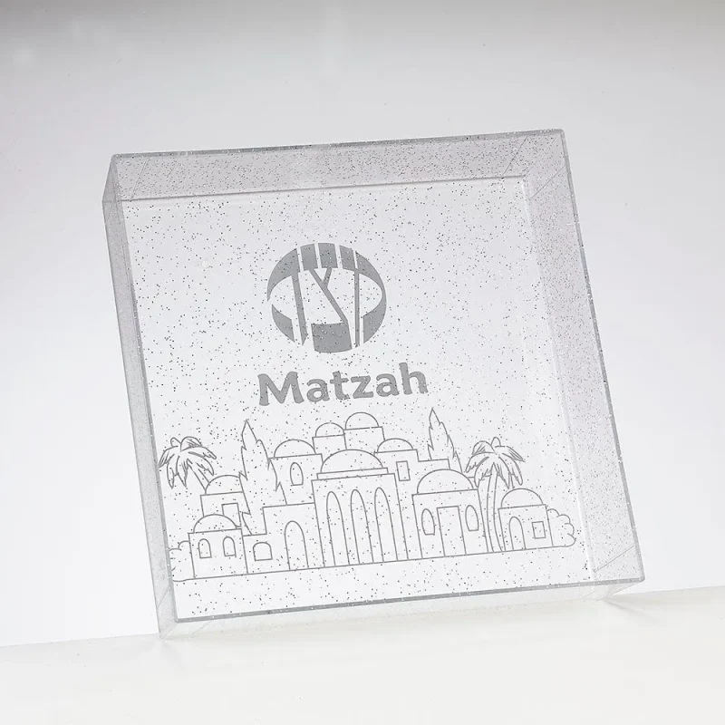 glitter square acrylic matzah tray