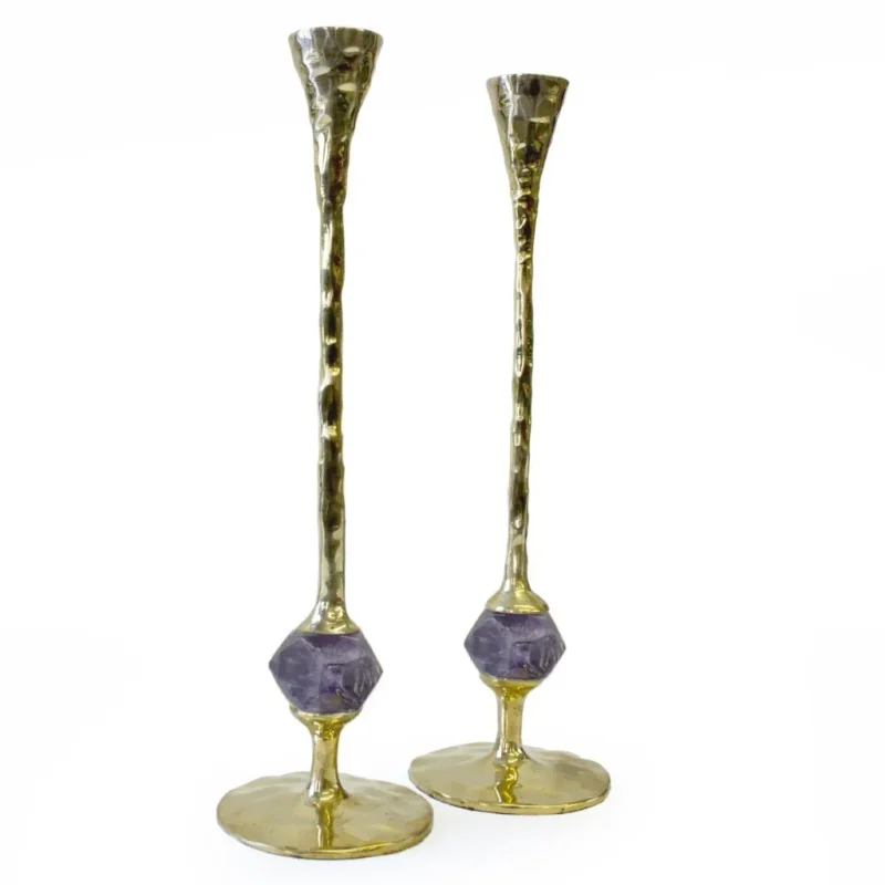 gold amethyst hammered candlesticks