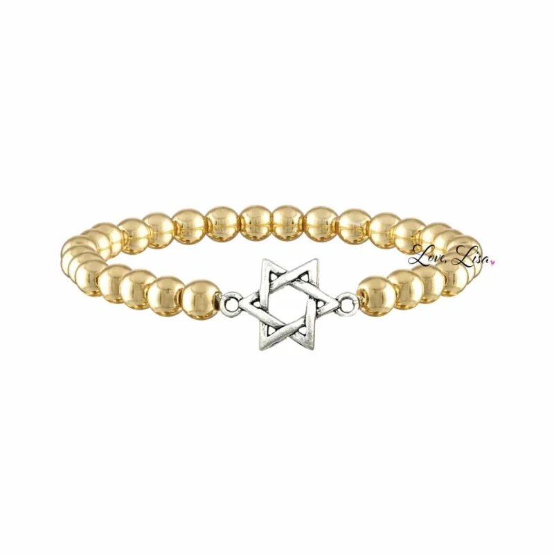 gold antique matte jewish star beaded bracelet