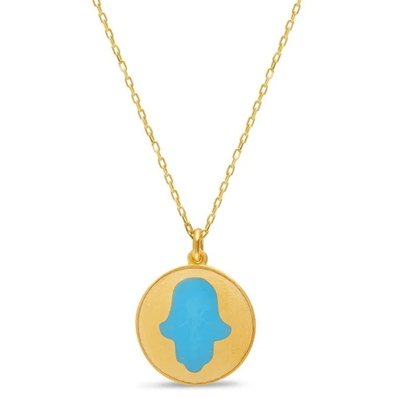 gold blue hamsa necklace