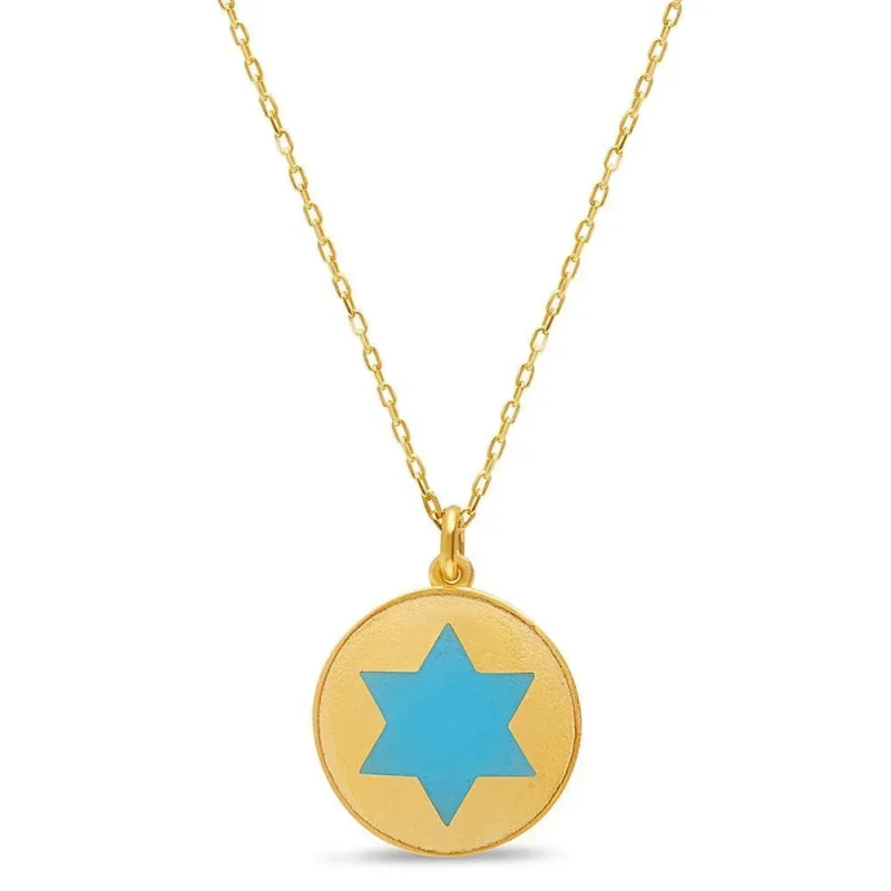 gold blue star of david necklace