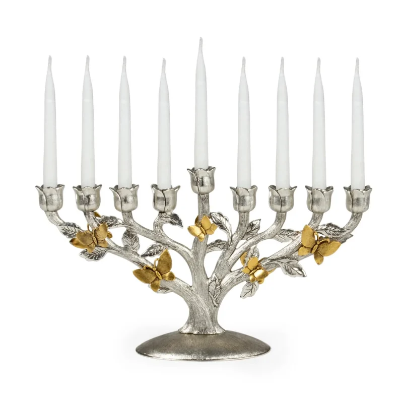 gold butterfly forest menorah