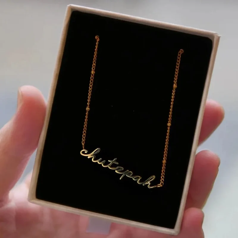 gold chutzpah script necklace