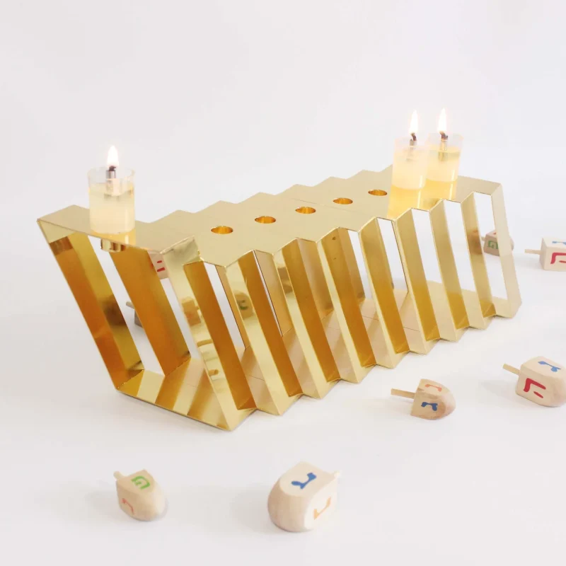 gold coated menorah modern design for oil or wax candles