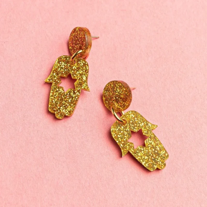 gold glitter hamsa earrings trendy unique