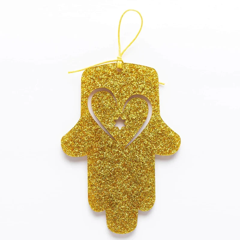 gold glitter hamsa wall decor with heart petite size