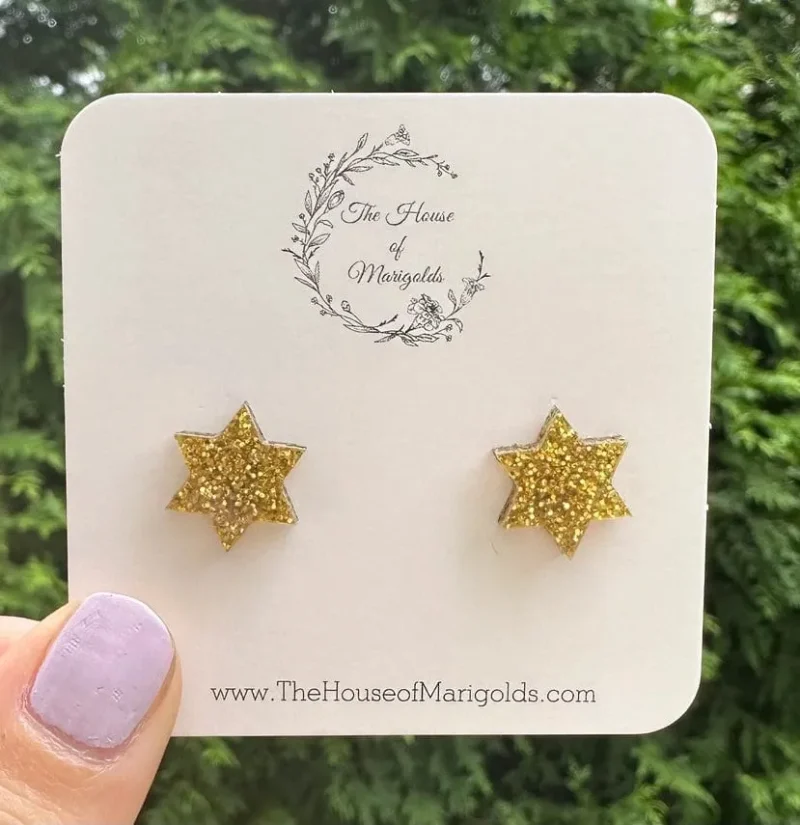 gold glitter star of david earrings