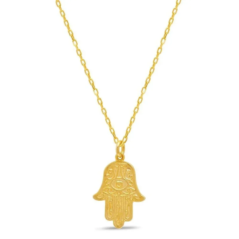 gold hamsa necklace double sided pendant