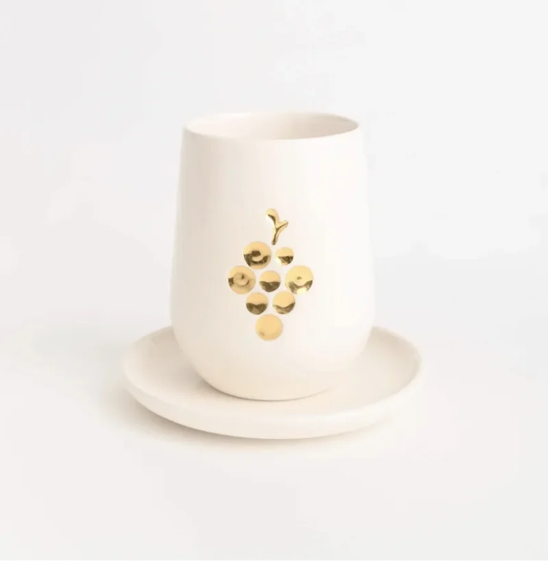 gold kiddush cup by yahalomis elegant fruit of the vine design