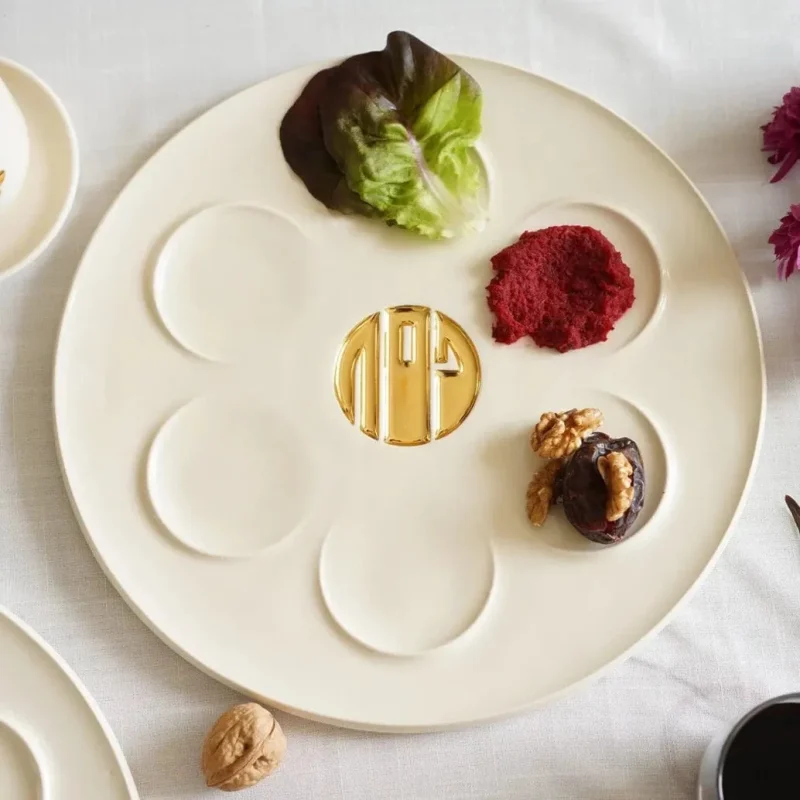 gold modern ceramic seder plate