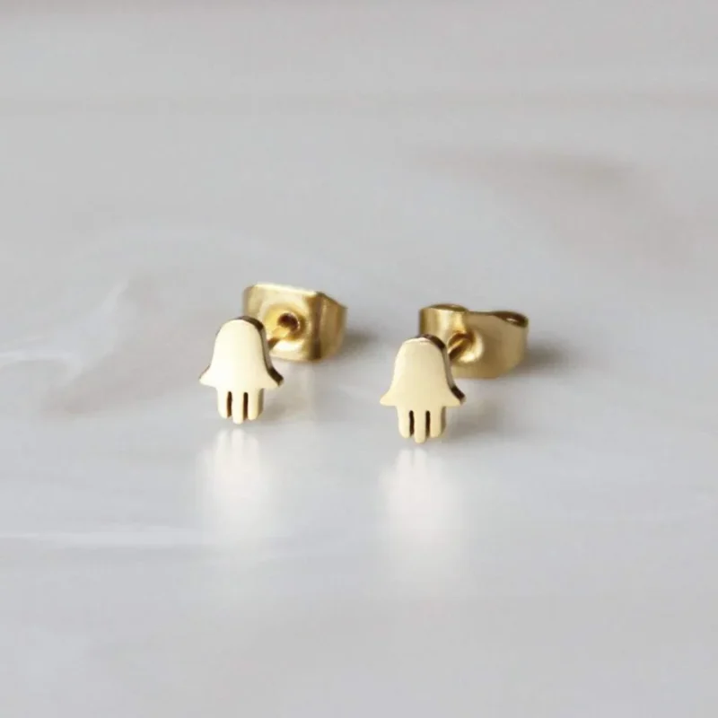 gold silver hamsa stud earrings