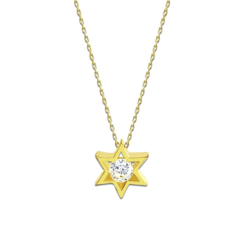 gold star of david charm with center stone