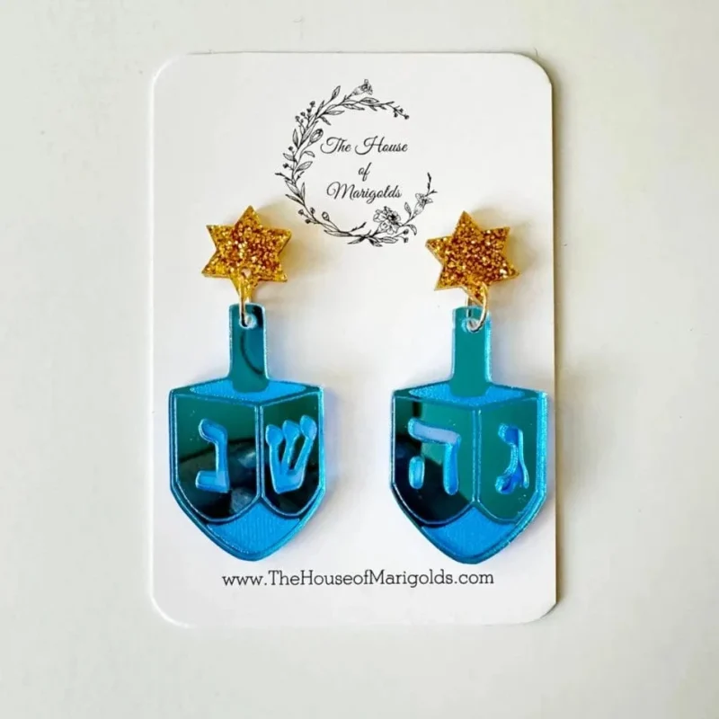 gold star of david dreidel earrings