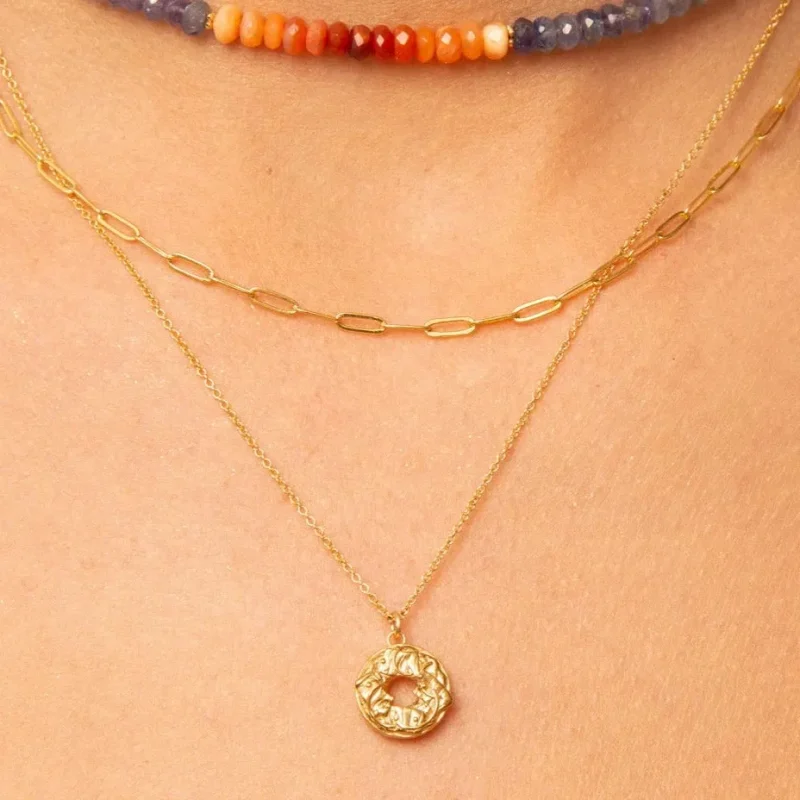 gold vermeil bagel lox charm necklace