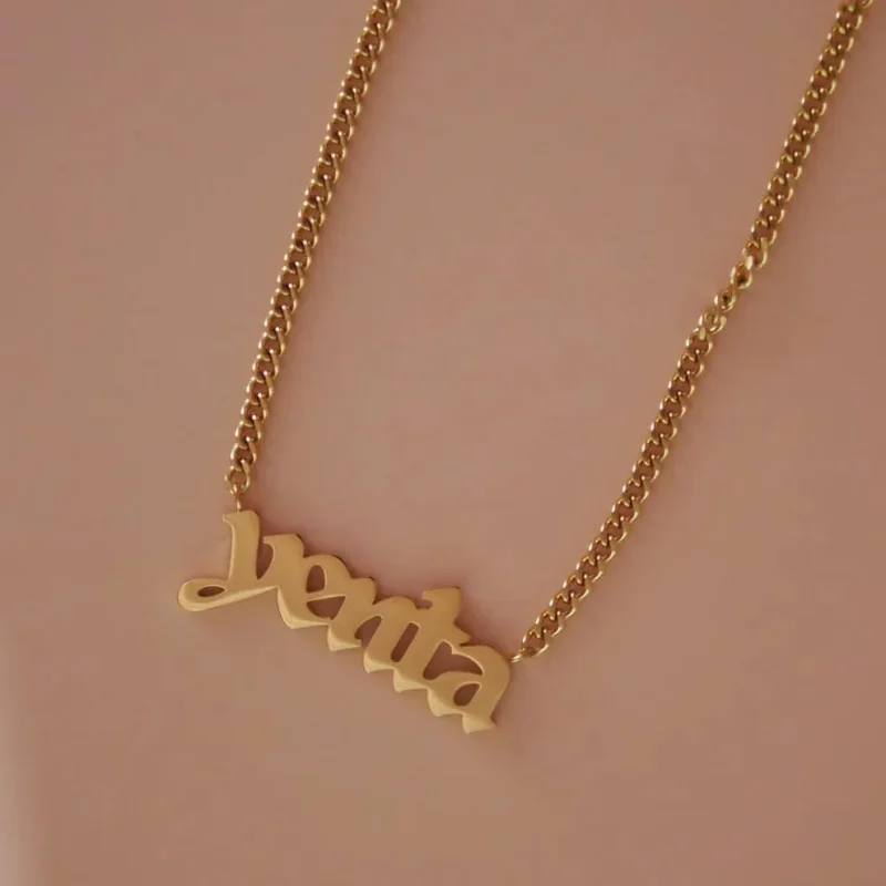 gold yenta blackletter necklace elegant statement piece