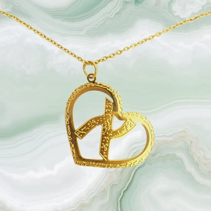 golden heart initial necklace for women