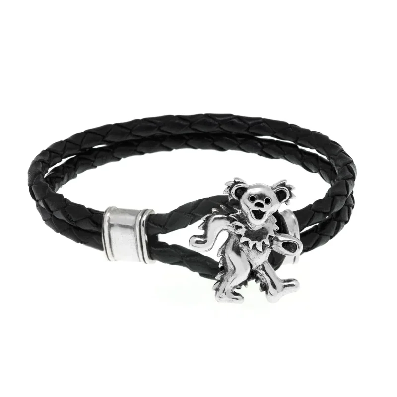 grateful dead black leather dancing bear bracelet