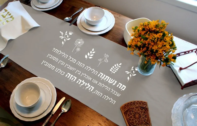 gray cotton ma nishtana seder meal table runner