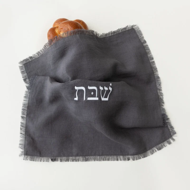 gray embroidered linen challah cover elegant durable