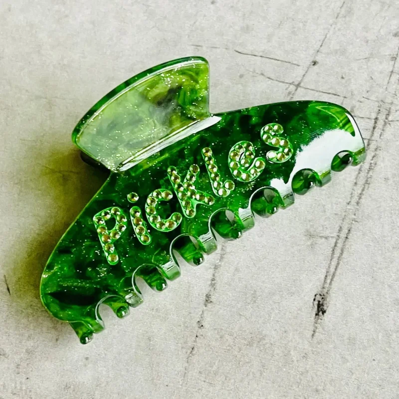 green rhinestone pickles hair clip