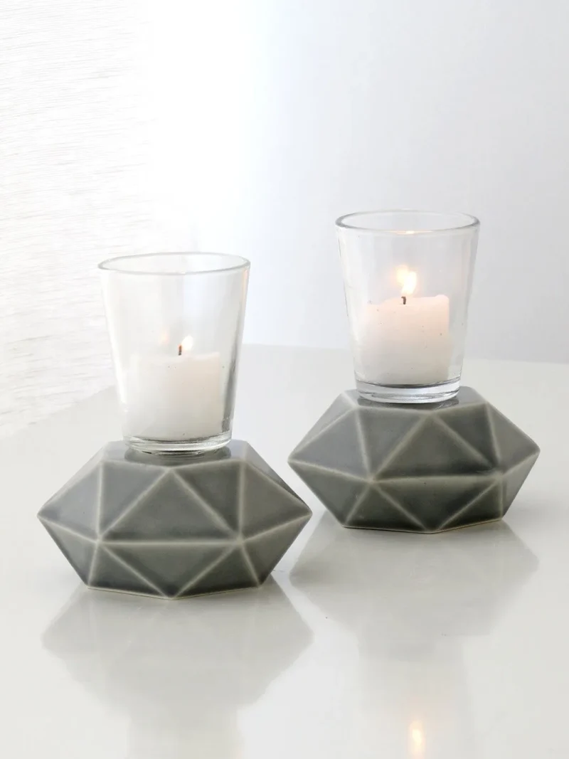 grey hexagon candlestick pair elegant home decor