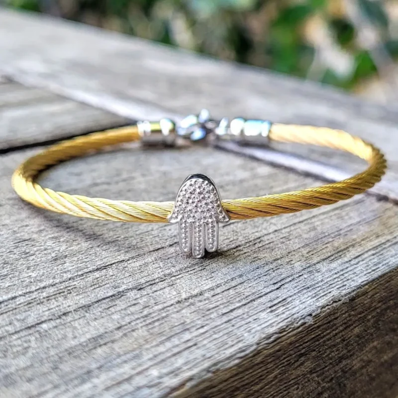 hamsa diamond bracelet yellow rose silver or black gold