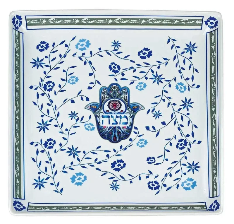 hamsa porcelain matzah plate elegant design