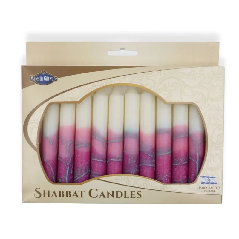 hand crafted turquoise pink shabbat candles set of 12