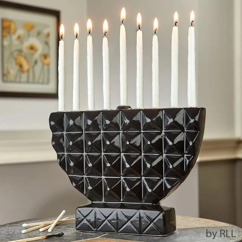 hand painted black ceramic menorah