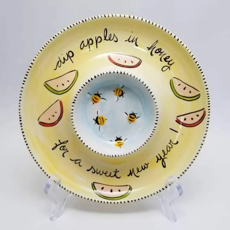 hand painted ceramic apple honey dish