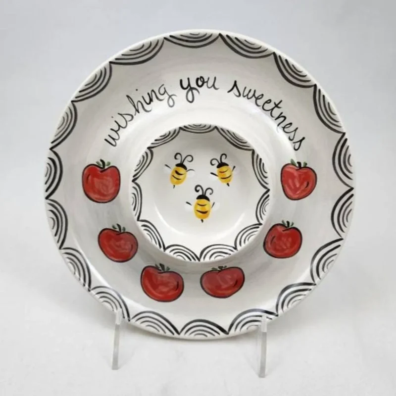 hand painted ceramic apple honey dish for rosh hashanah 1