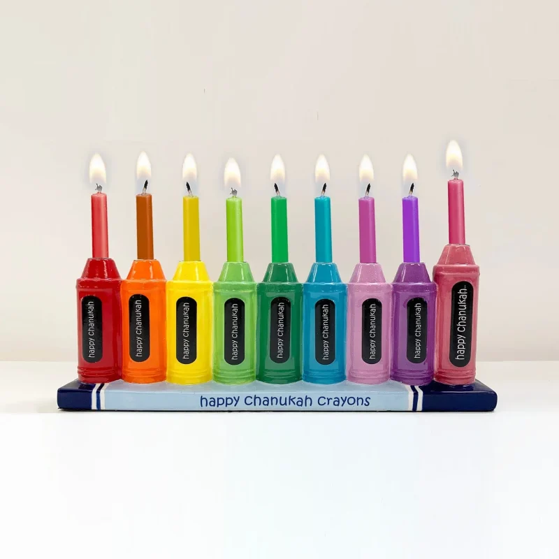 hand painted ceramic menorah crayon design