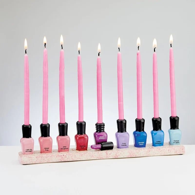 hand painted ceramic menorah for nail polish scaled