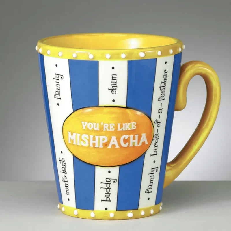 hand painted ceramic mug mishpacha design