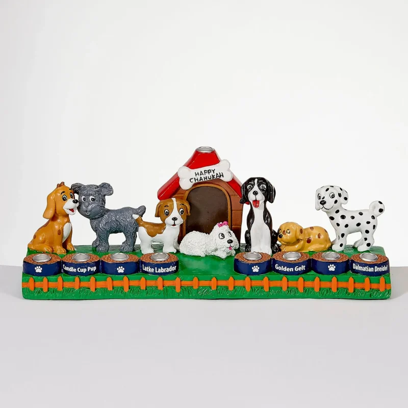 hand painted dog menorah resin perfect for pet lovers