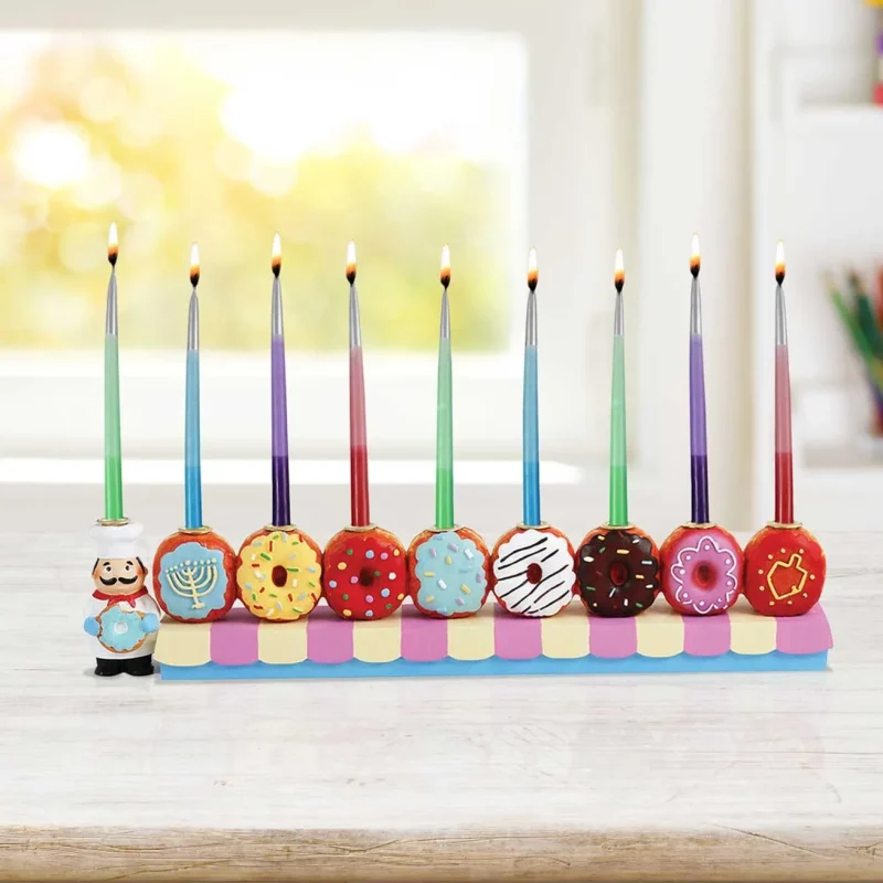 hand painted donut menorah